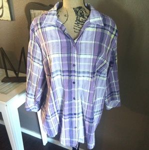 Kim Rogers Plus Size Plaid Button Down 20W